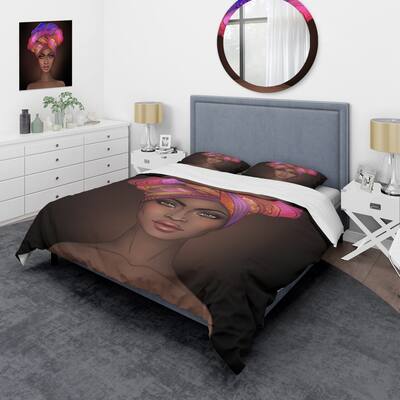 Designart 'African American Woman with Turban VI' Modern Duvet Cover Set