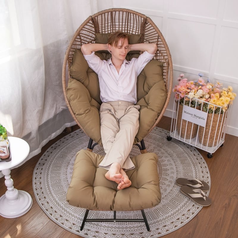 FINCATI Oversized Wicker Egg Chair with Ottoman Indoor Outdoor Accent Chair
