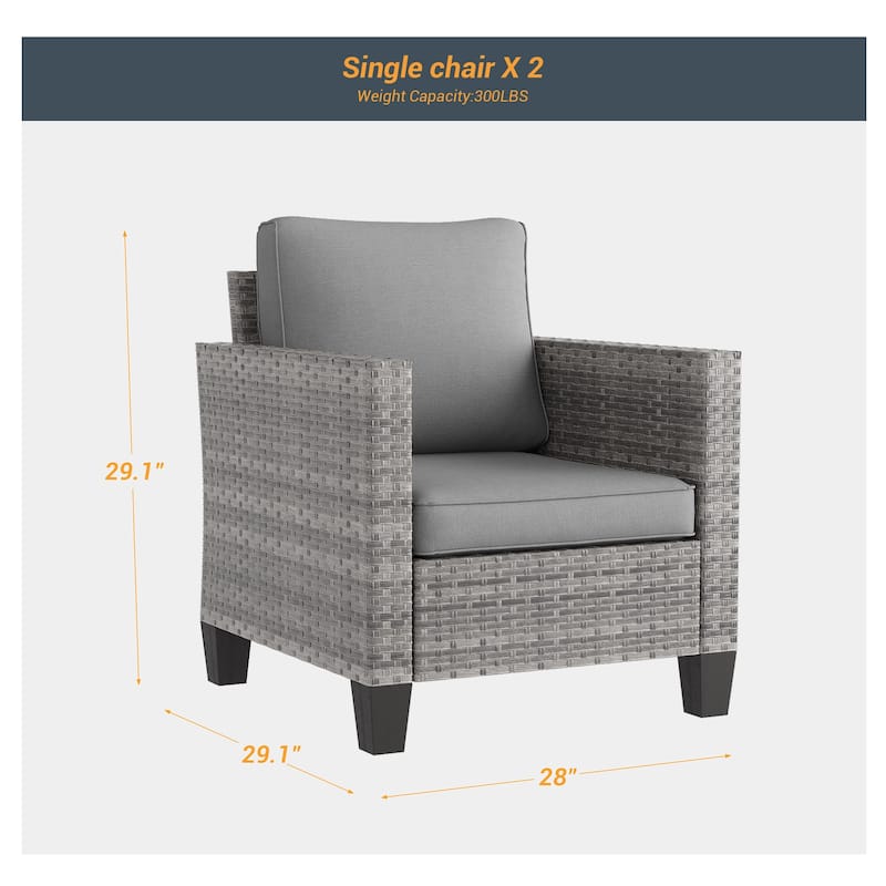 BONOSUKI 2Pcs Patio Single Sofa Set Grey Rattan Outdoor Furniture Set