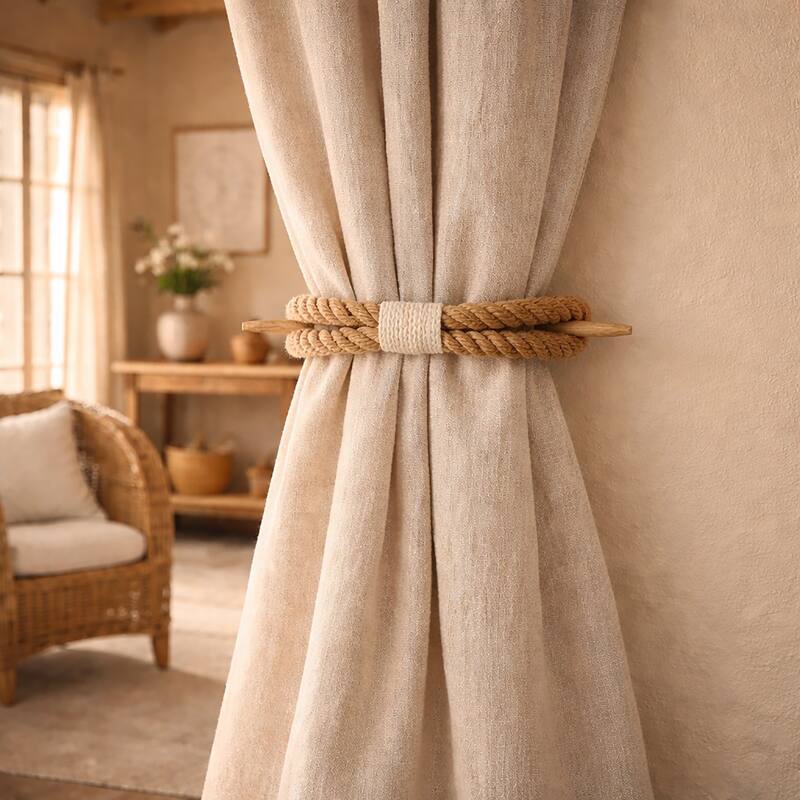 Twisted Curtain Tiebacks with Wooden Stick 9.5 in
