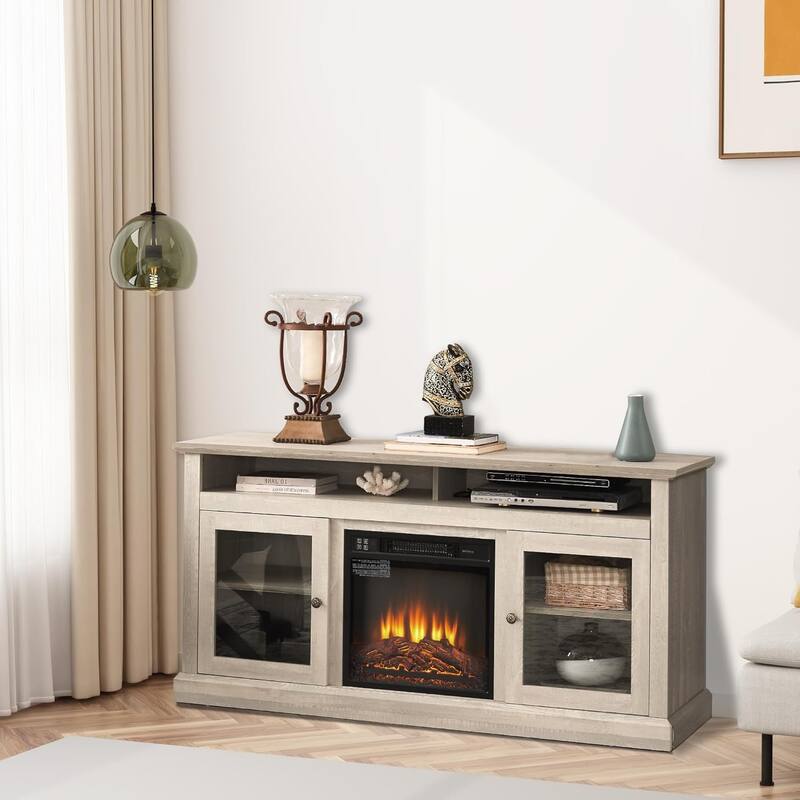 Roomfitters Contemporary TV Media Stand, Modern Entertainment Console, Up to 65" TV, Open & Closed Storage Space - Stone Gray
