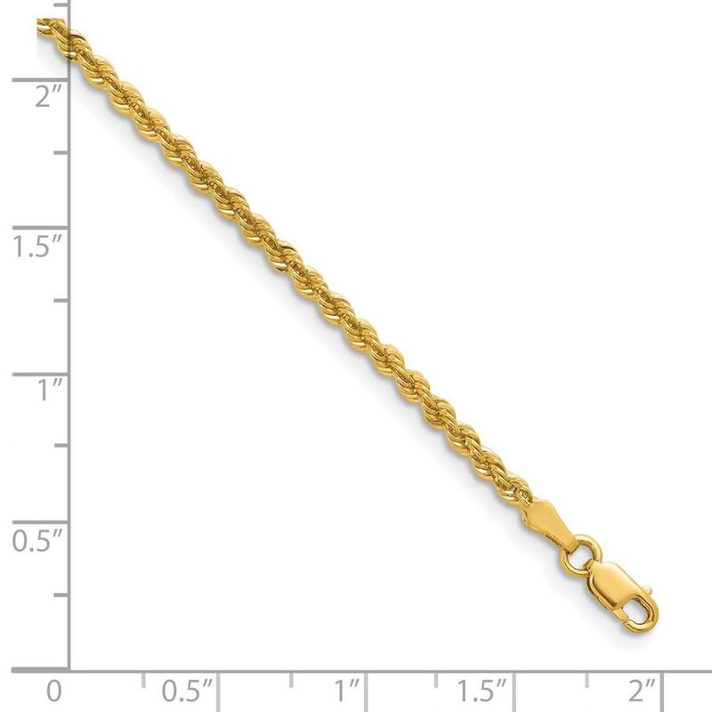 Curata 14k Yellow Gold 7" 2.4mm Solid Diamond Cut Rope Bracelet