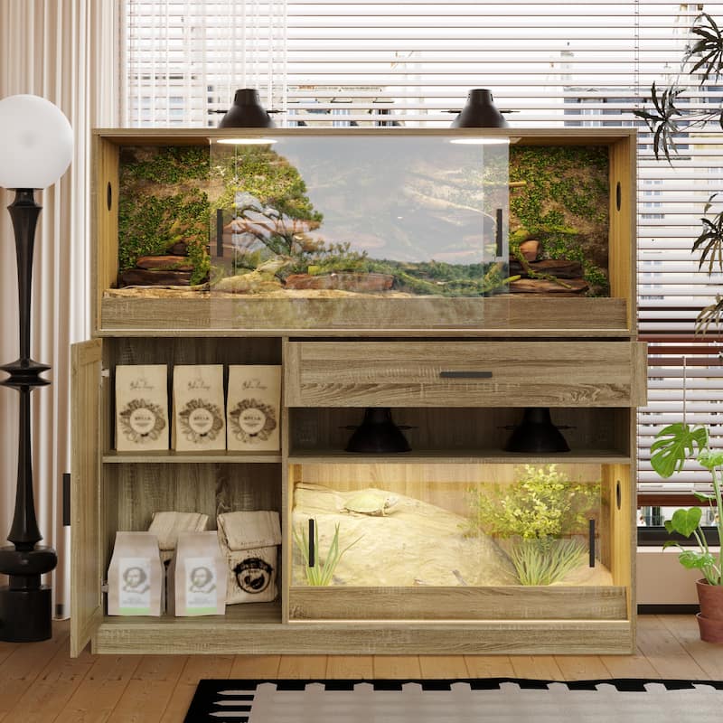 Reptile Cabinet Reptile Enclosure Cabinet with Tempered Glass Sliding Doors