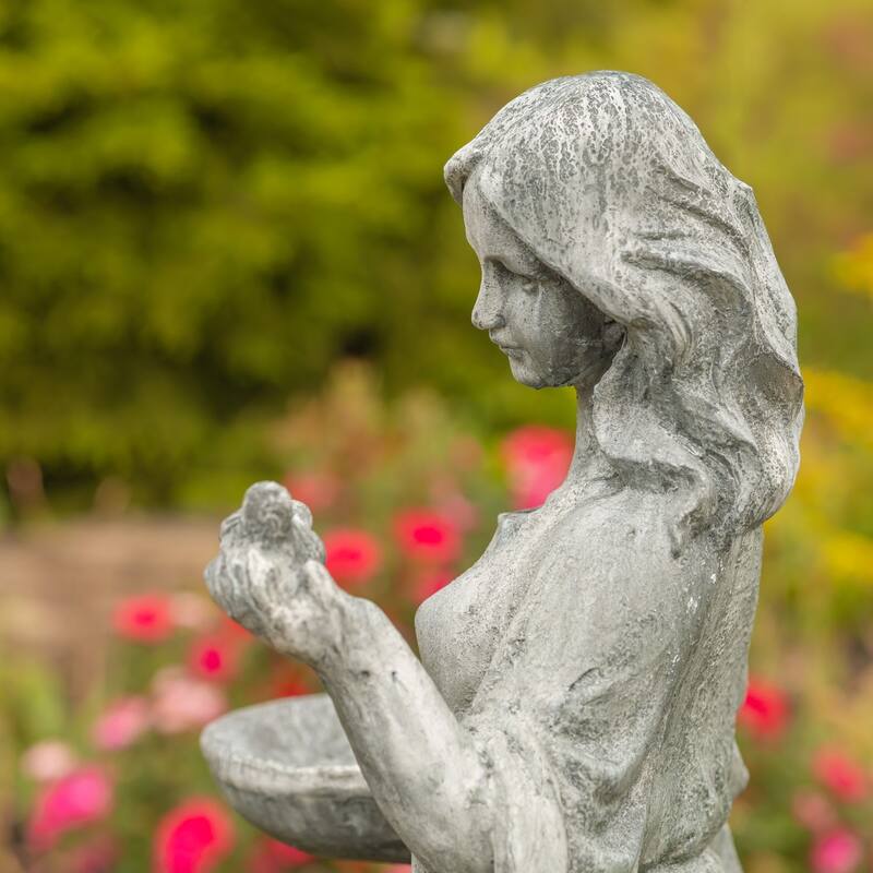 38" Standing Girl with Bird Statue