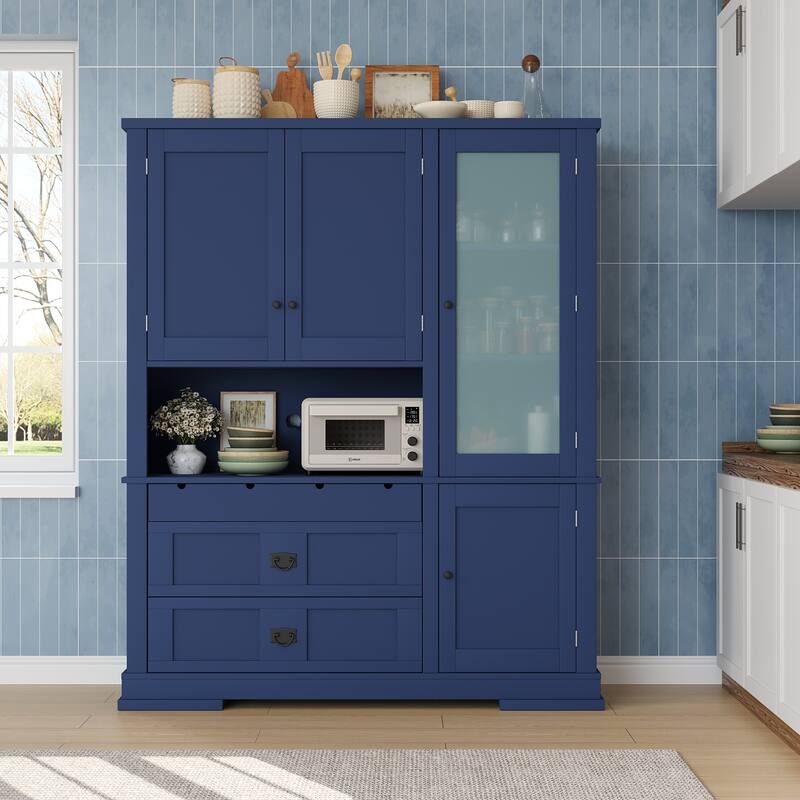 Traditional 63.3x17.8x78.3inch Freestanding Buffet with Hutch - Blue
