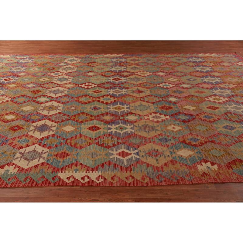 Geometric Kilim Oriental Large Rug Flatweave Living Room Wool Carpet - 10'1"x 15'10"