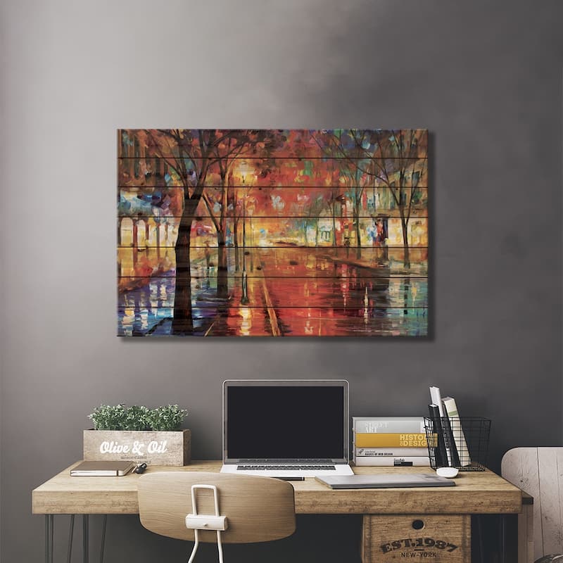 Street Of The Old Town Print On Wood by Leonid Afremov - Multi-Color