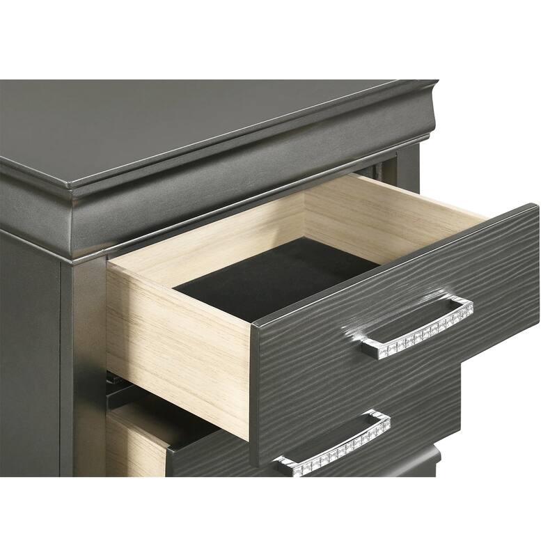 2 Drawers Wooden Nightstand with Bar Pull Handles in Dark Gray