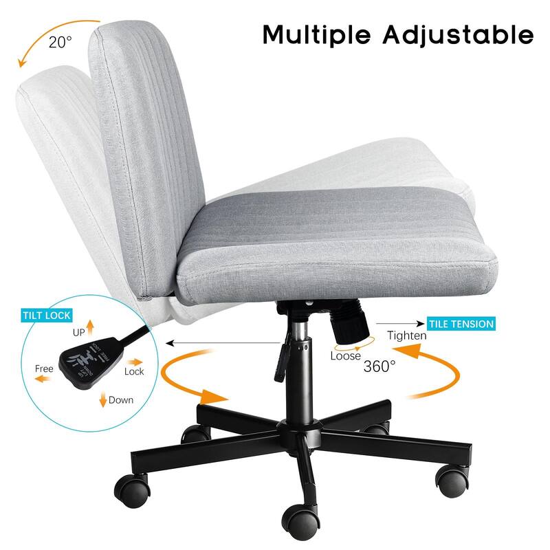 Bossin Criss Cross Chair Armless Office Desk Chair with Wheels,Fabric Padded Cross Legged Chair, Swivel Wide Seat Vanity Chair