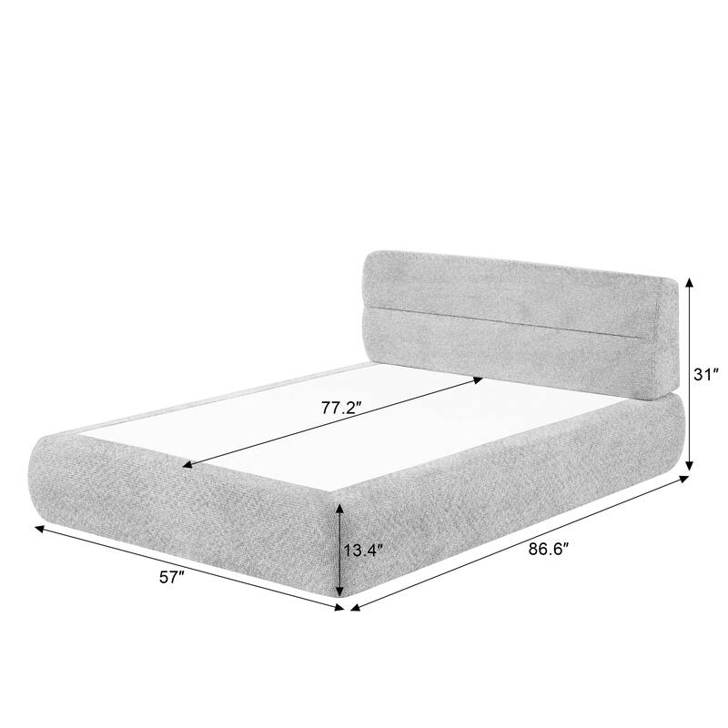 Roomfitters Modern Upholstered Platform Bed, Low Profile Chenille Bed Frame with Padded Headboard for Bedroom