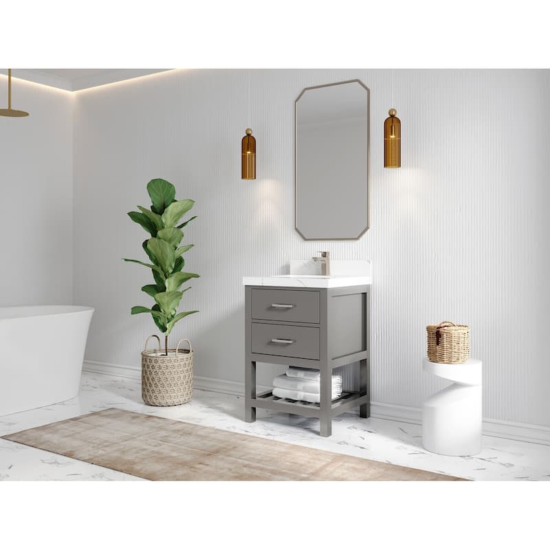 Willow Collections 24 x 22 Parker Single Bowl Sink Bathroom Vanity in Elephant Skin Grey with Countertop