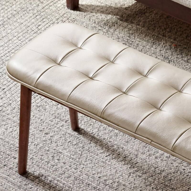 Natural Oak Wood for Dining Bench Table Bench for Living Room With Leather Cushion
