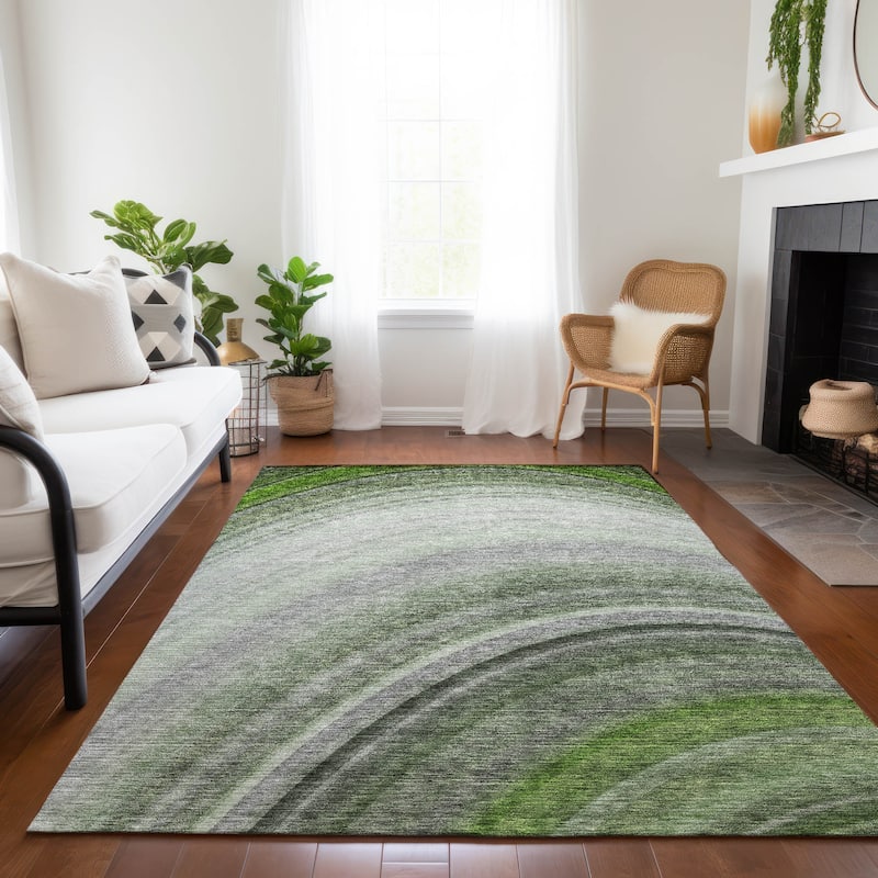 Machine Washable Indoor/ Outdoor Chantille Abstract Wave Rug