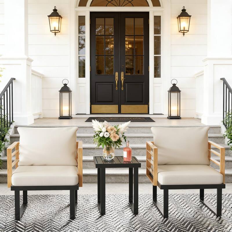 GDFStudio Outdoor Metal Bistro Set with 2 Chairs & Table