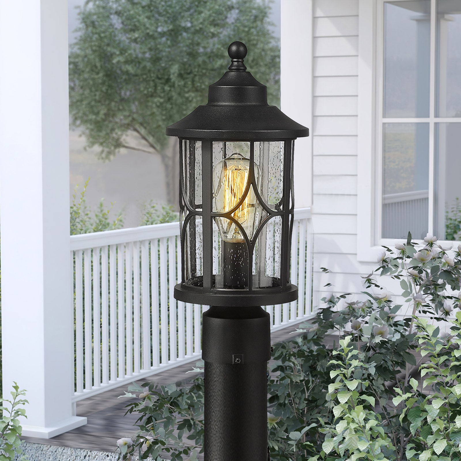 Pack Modern Outdoor Post Lanterns for Patio Garden, Seeded Glass Shade  Bed Bath  Beyond 36932345