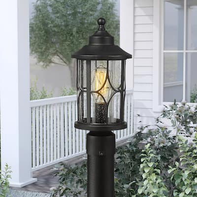 2 Pack Modern Outdoor Post Lanterns for Patio Garden, Seeded Glass Shade