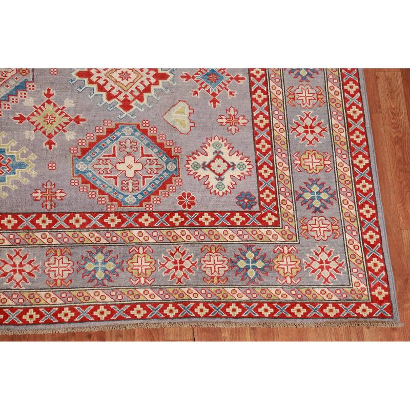 Hand Knotted Oriental 100% Wool Carpet Traditional All-Over Greys & Charcoal Kazak Area Rug - 9' 8'' X 8' 2''