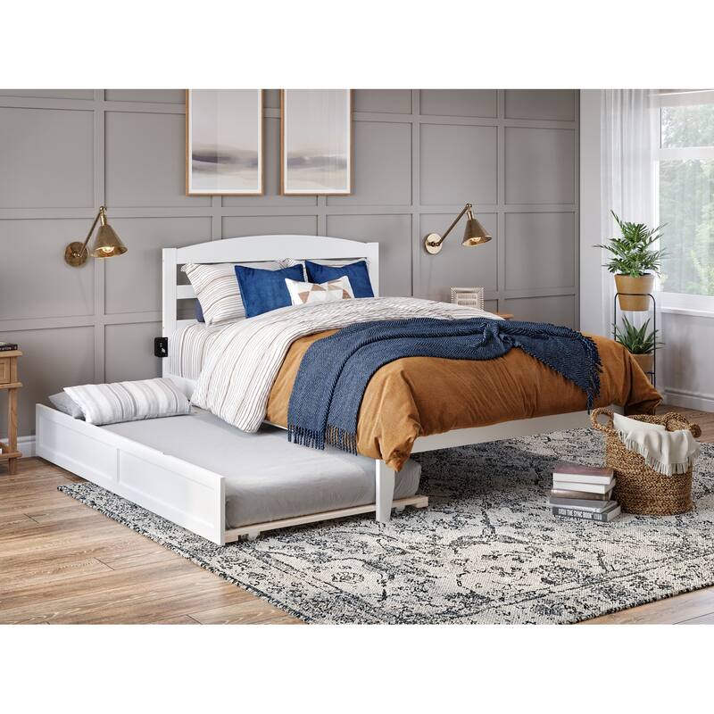 Warren Solid Wood Platform Bed with Twin XL Trundle - White - Queen