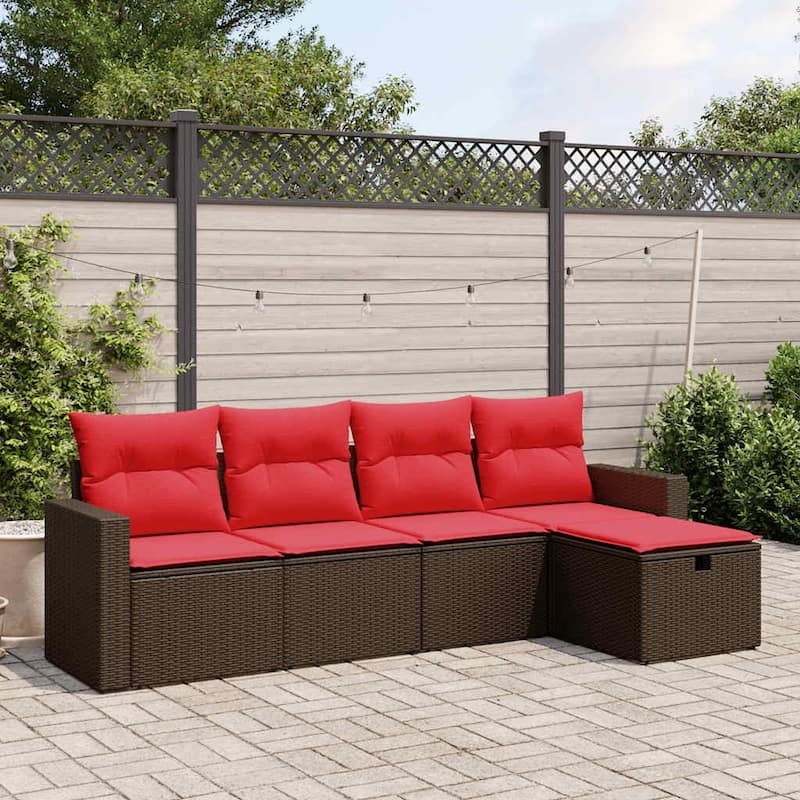 vidaXL Patio Sofa Set with Cushions Outdoor Conversation Furniture Poly Rattan - 21.7" x 24.4" x 27.2" - Brown without table