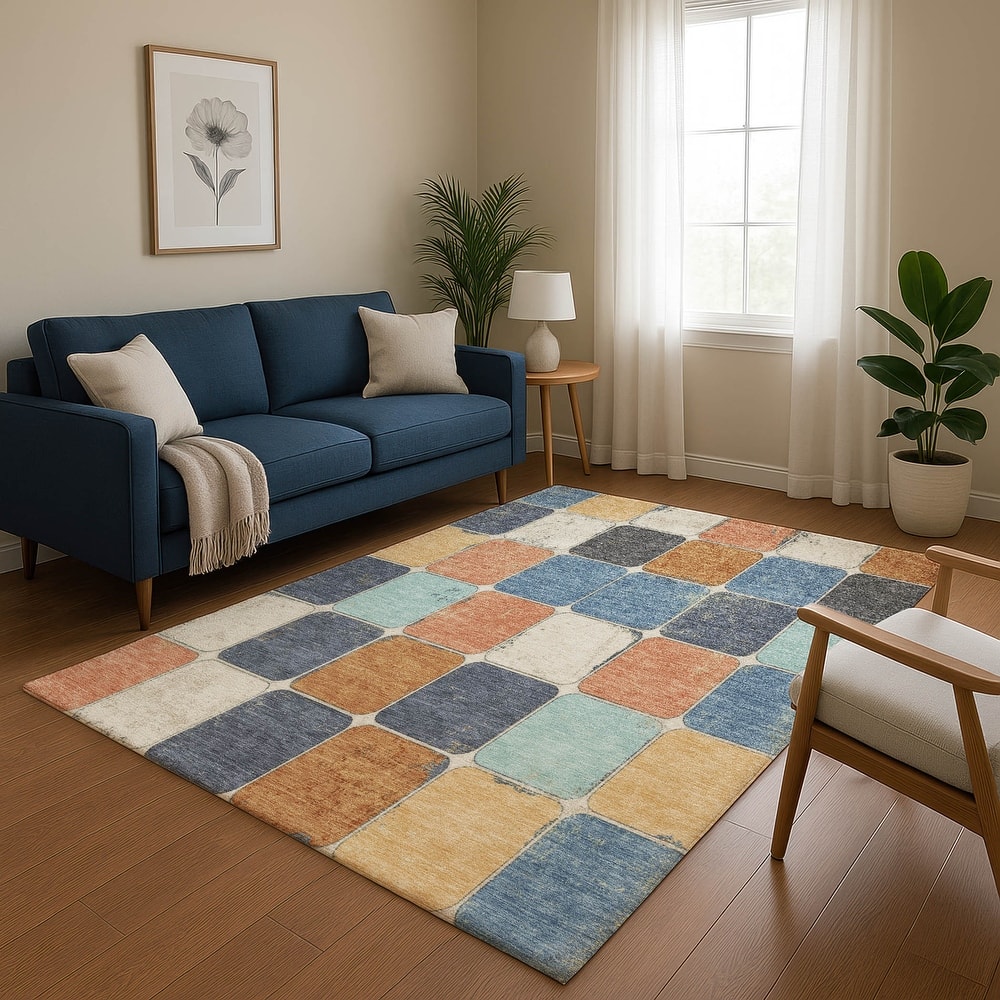 Premium Washable Super Soft Modern Blocks Mayfield Rug