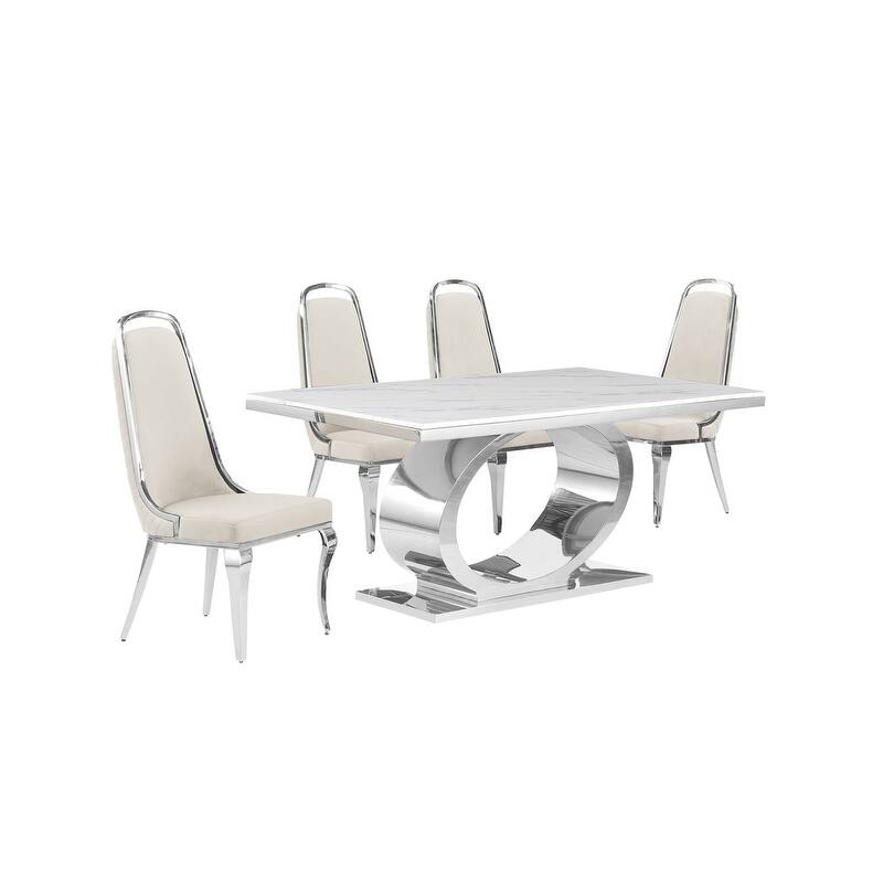 Best Quality Furniture D430/1-SC310-7 Dining Set with 68" White Marble Top