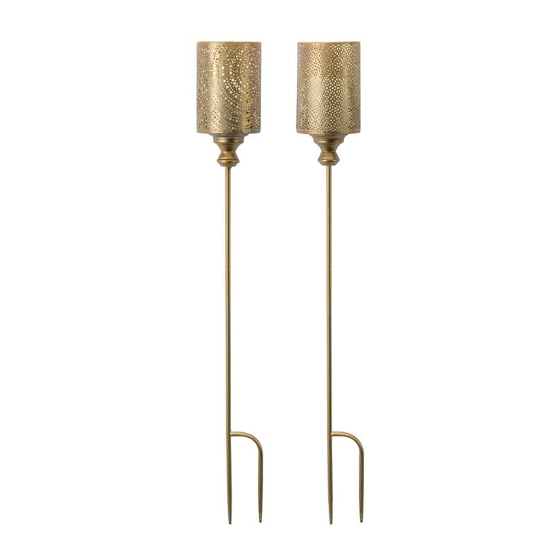 Geometric Candle Holder Outdoor Garden Stake - 40" - Gold