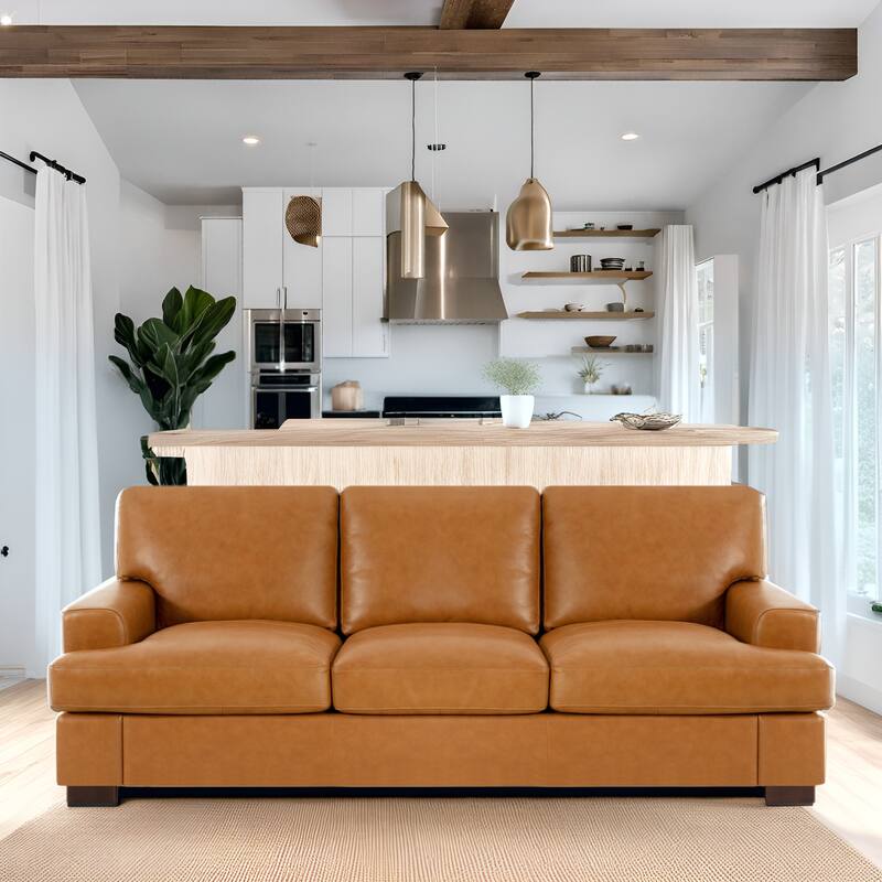 Genuine Leather Sofa Set - Chair, Loveseat & Sofa with Feather Cushions