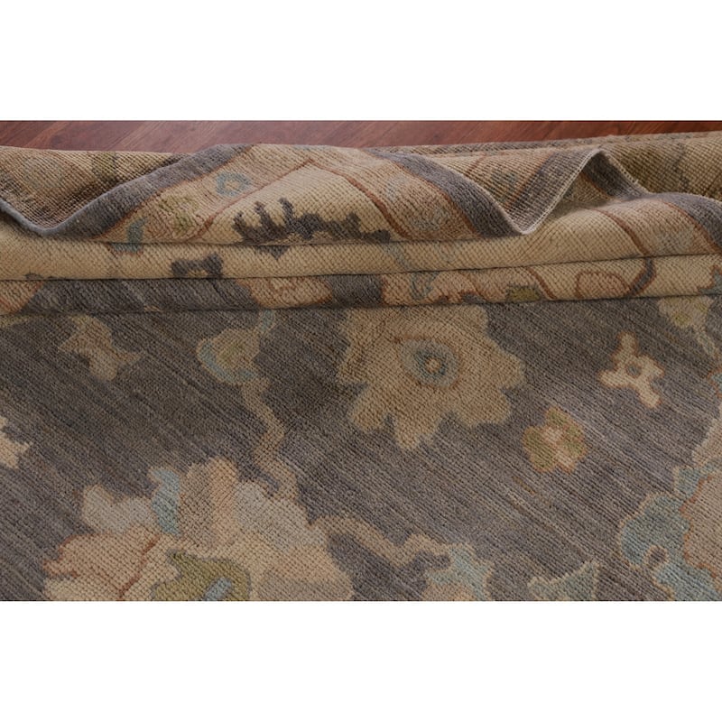 Hand Knotted Oriental 100% Wool Carpet Transitional All-Over Greys & Charcoal Oushak Area Rug - 9' 5'' X 8' 2''