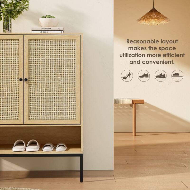 Boho Natural Rattan Double Door Shoe Cabinet
