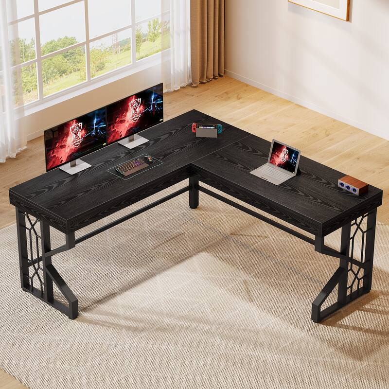 59 Inches Modern L-Shape Computer Desk for Home Office, Black