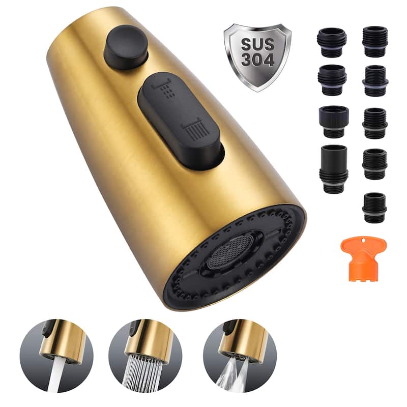 WOWOW Modern Kitchen Faucets Head with 3-Spray Modes and 9 Adapters - Brushed Gold
