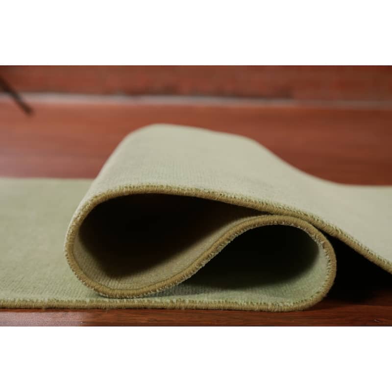 Hand Knotted Oriental 100% Wool Carpet Modern Solid Green Gabbeh Runner Rug - 8' 3'' X 2' 9''
