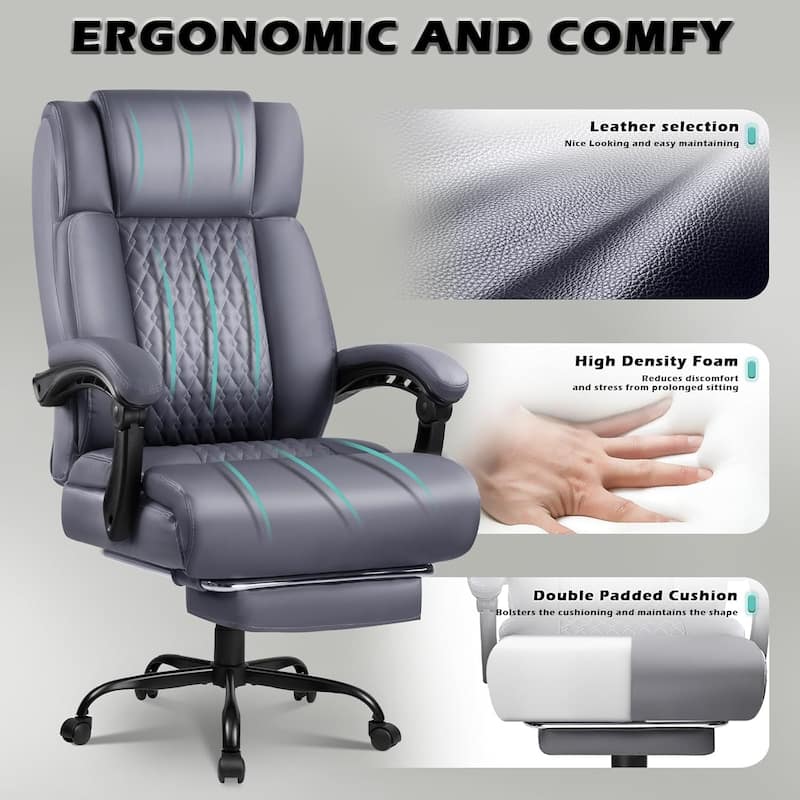 BOSSIN Big and Tall Office Chair Executive Heavy Duty Home Chairs with Foot Rest Ergonomic,High Back and Lumbar Support