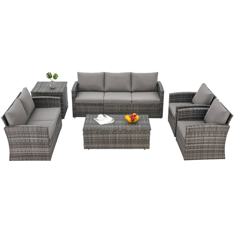 AECOJOY 7-Pieces Patio Sectional Sofa Outdoor Wicker Furniture Set