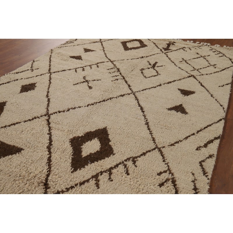 Plush Tribal Moroccan Oriental Area Rug Hand-Knotted Wool Carpet - 5'1" x 8'2"