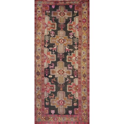 Hand Knotted Oriental 100% Wool Carpet Traditional Tribal Black Ardebil Runner Rug - 10' 6'' X 4' 3''