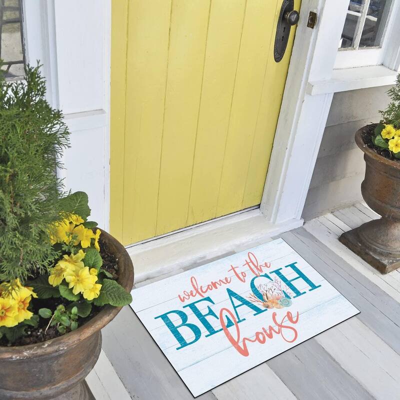 Beach House Welcome Indoor/Outdoor Entryway Floor Mat Manufactured in The USA, Non-Skid Rubber Backing, 29.5" by 17.75"