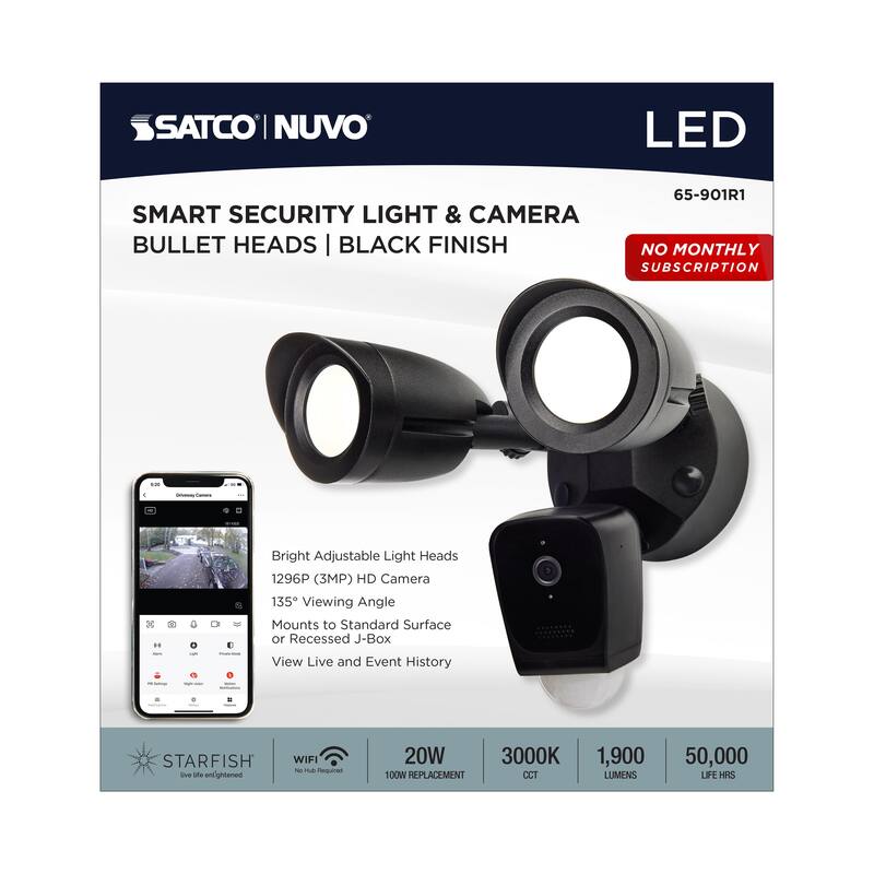 Starfish Bullet SMART Security Light w/Camera 20W 3000K CCT Black