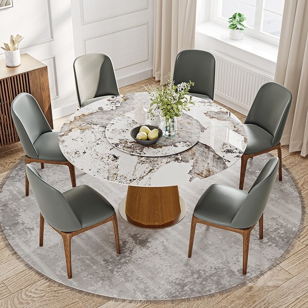 Modern Round Dining Table, Sintered Stone Tabletop Dining Table