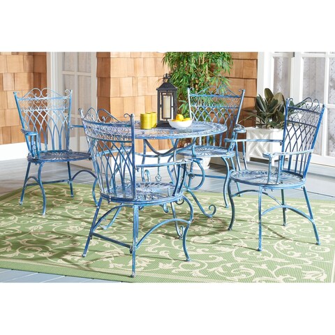 SAFAVIEH Thessaly Victorian Scroll Iron 5-Piece Outdoor Patio Set.