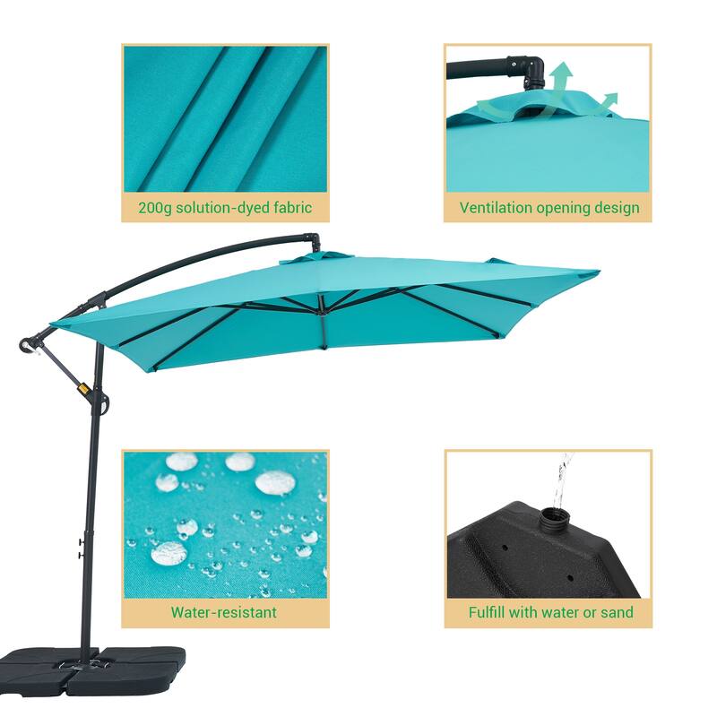 LIVOOSUN Patio 8.2ft Cantilever Offset Hanging Umbrella With a Base