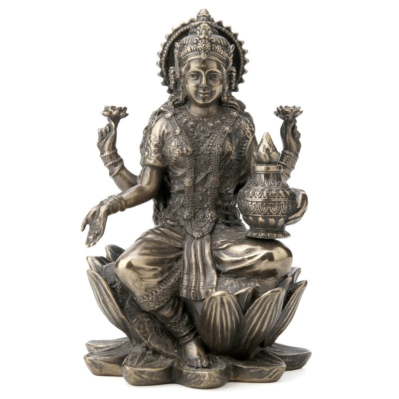 3.35 in H Lakshmi Sitting on Lotus Figurine Poly Resin