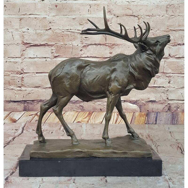 Reindeer Elk Caribou Bronze Metal Statue Sculpture Wildlife Decor On Marble Base