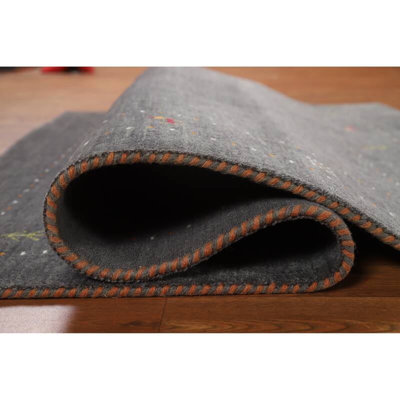 Hand Knotted Oriental 100% Wool Carpet Tribal Tribal Greys & Charcoal Gabbeh Area Rug - 5' 9'' X 4' 0''