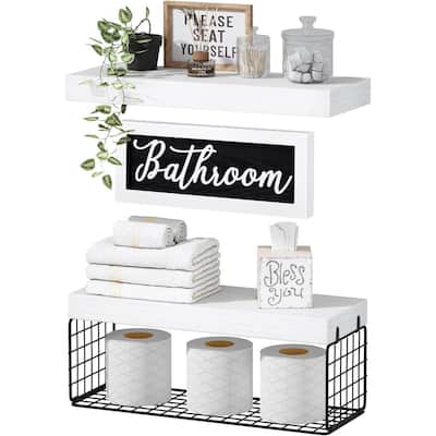 Toilet Bathroom Shelves - Paper Storage Wall Mount, Small Floating Shelves 2+1 Set
