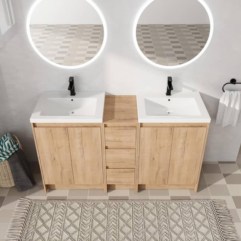 Malwee 36"/48"/60" Bathroom Vanity with Sink, FreeStanding Vanity with Soft Close Door,Drawer and Adjustable Shelf - 59.1"×18.1"×35.3"