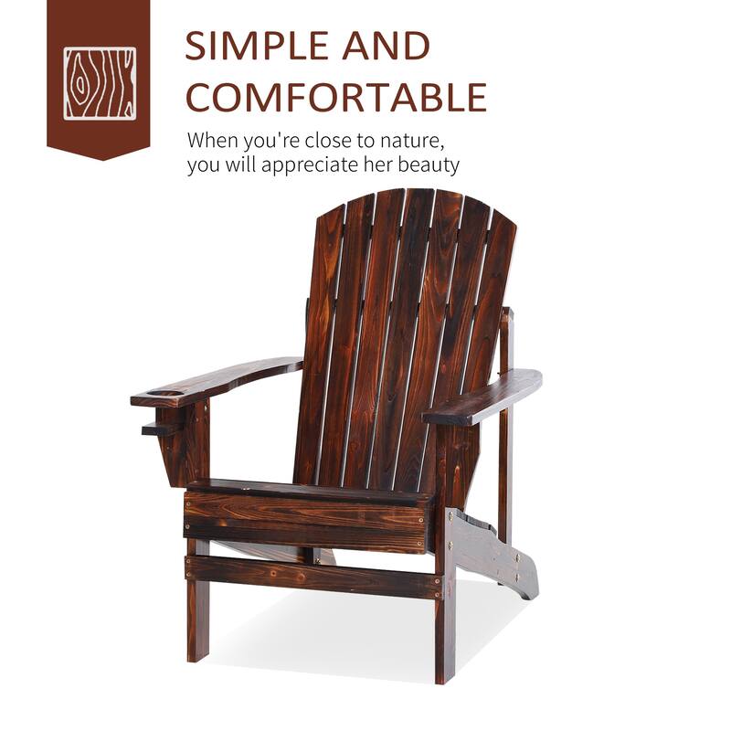 Outsunny Wooden Adirondack Chair, Outdoor Patio Lawn Chair with Cup Holder, Classic Lounge for Deck, Garden, Backyard, Fire Pit
