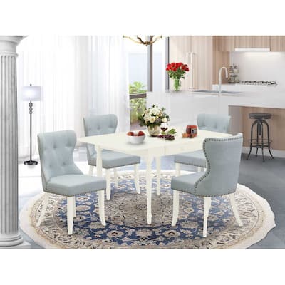 5-Piece Linen White Finish Solid Wood Top - Rectangular Dining Room Set Seats-4