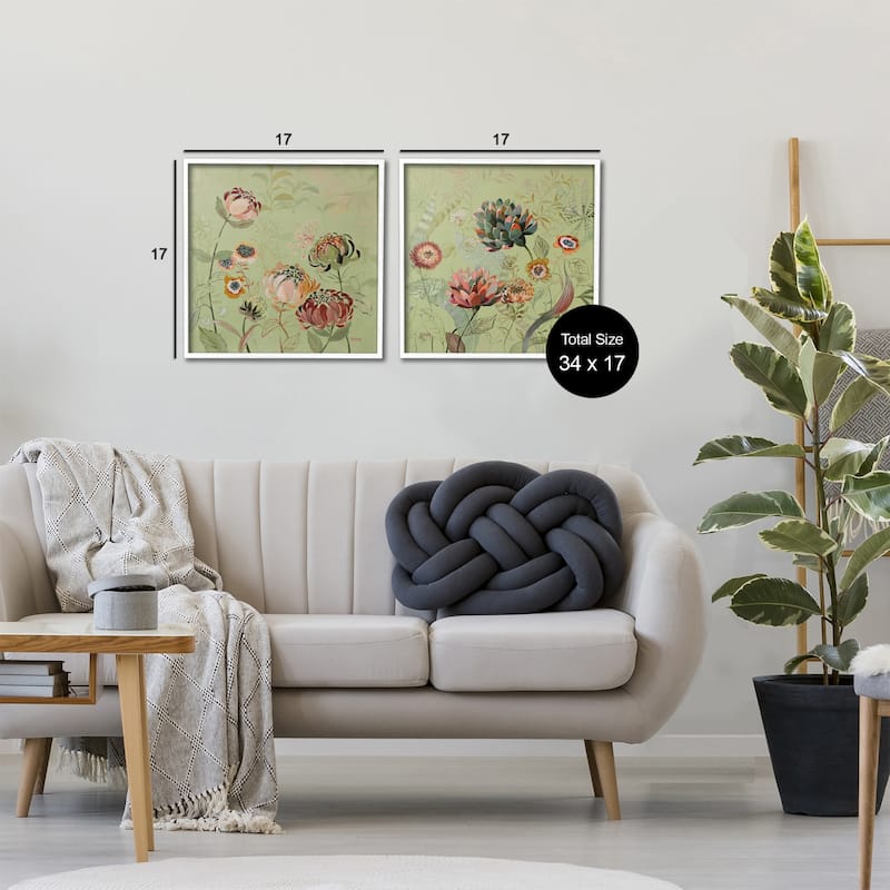 Stupell Chrysanthemums on Olive Green Framed Giclee Art Design By Dusza (Set of 2)