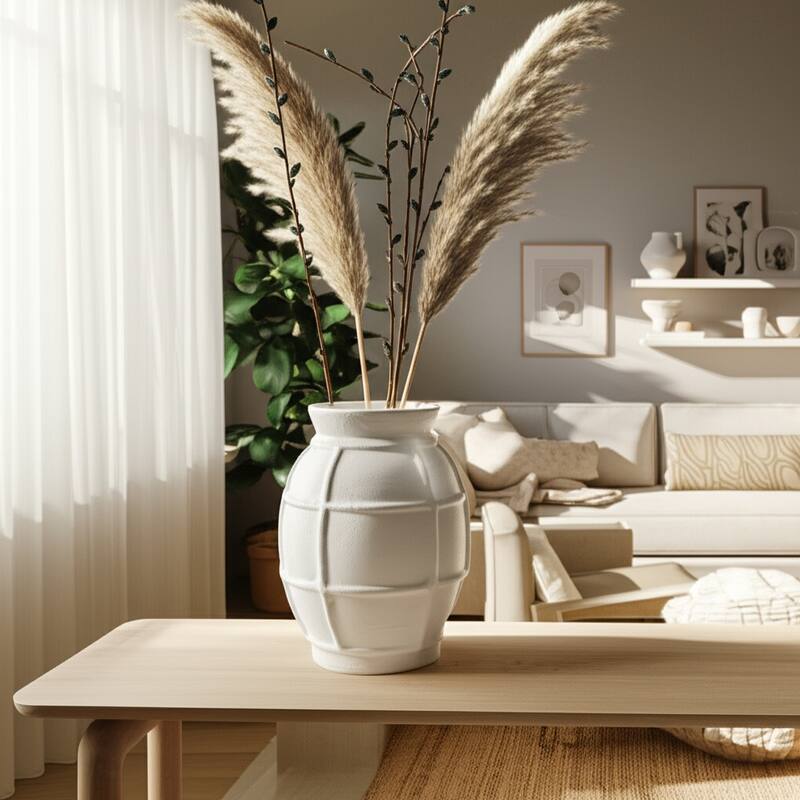 Paper Mache Vase Textured Finish Modern Style Home Decor - 14" White